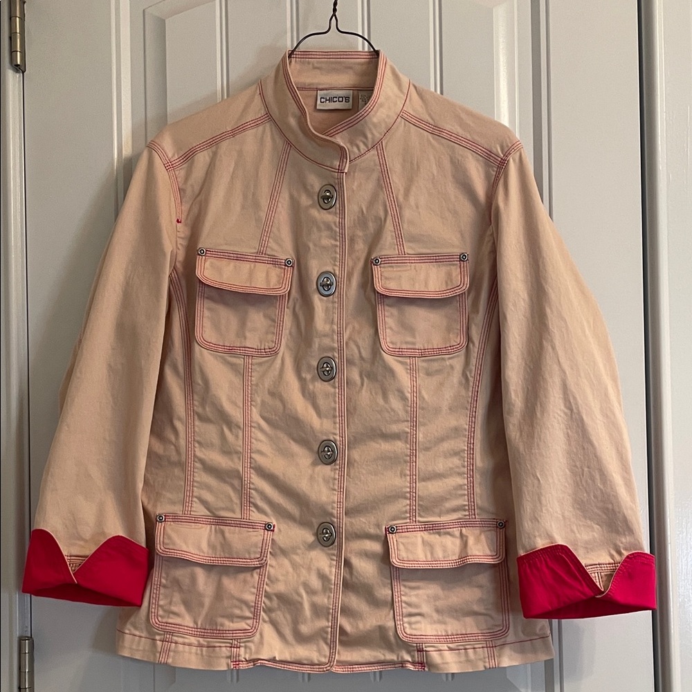 Chico's Utility Jacket with Red Trim
